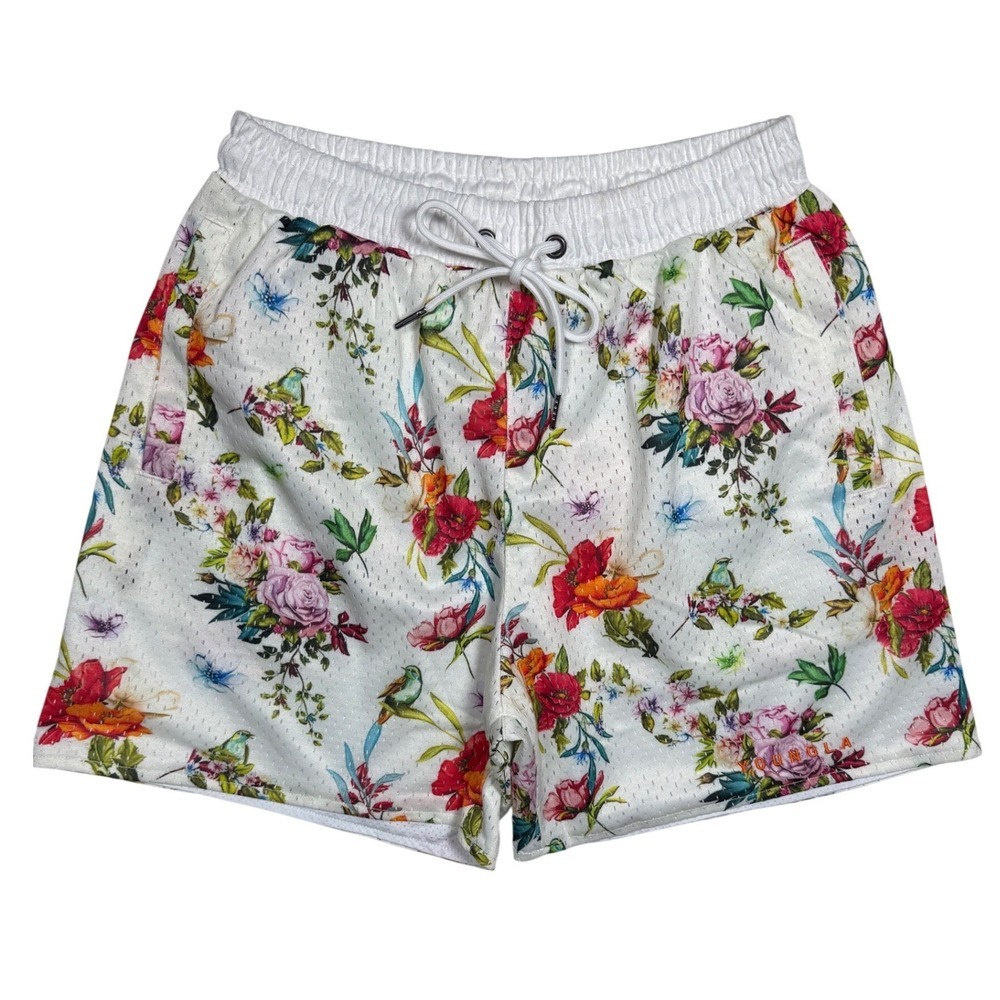 NWT YoungLA Sublimation Printed Mesh Athletic Shorts, All-over Floral/bird Small